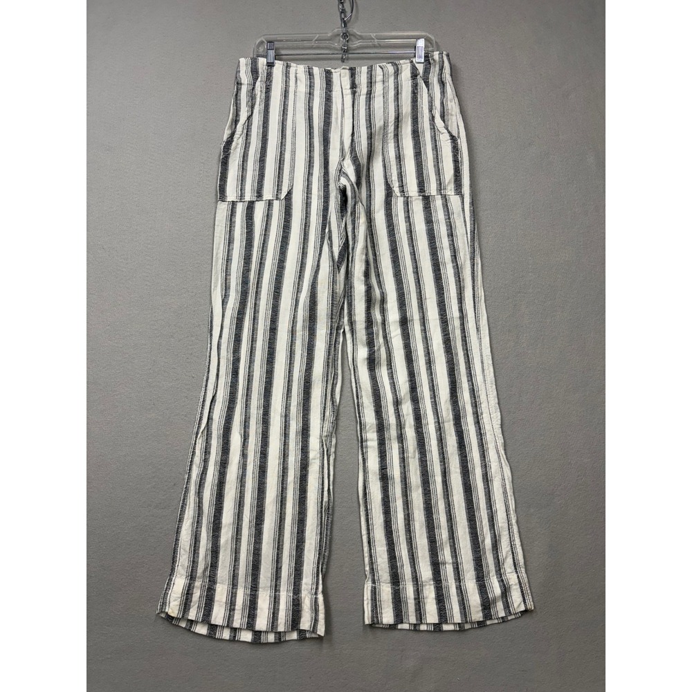 Gap Wide Leg Pants Womens 10 Navy White Stripe Linen Blend High Rise Trousers